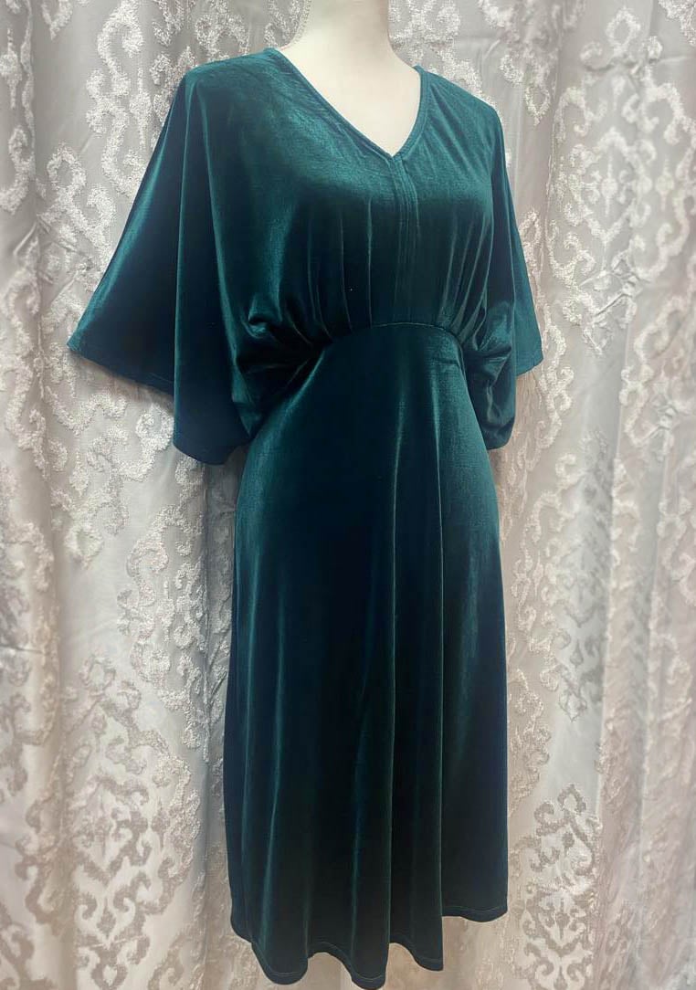 Velvet Kimono Dress - Green