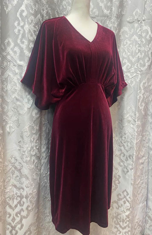 Velvet Kimono Dress - Wine