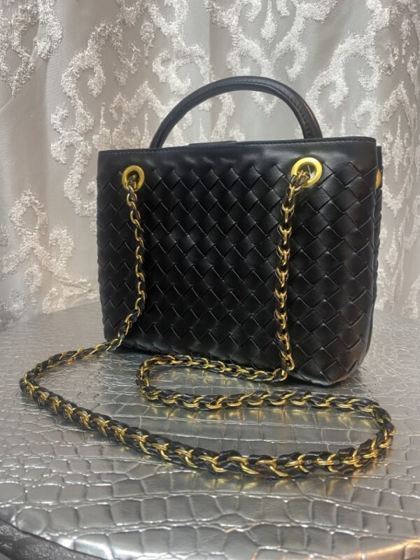 Braid Blackl Purse with Gold Chain Strap