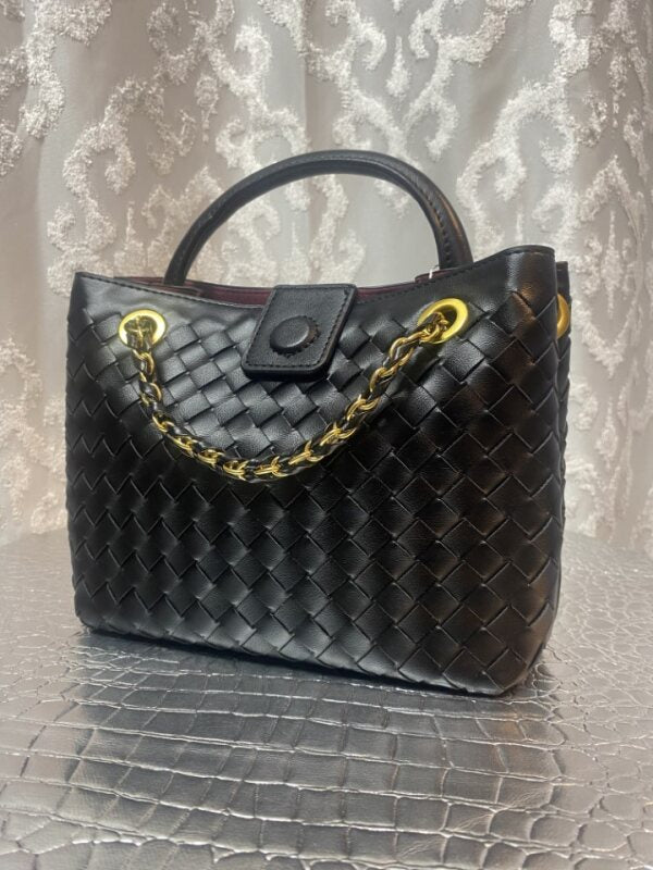 Braid Blackl Purse with Gold Chain Strap