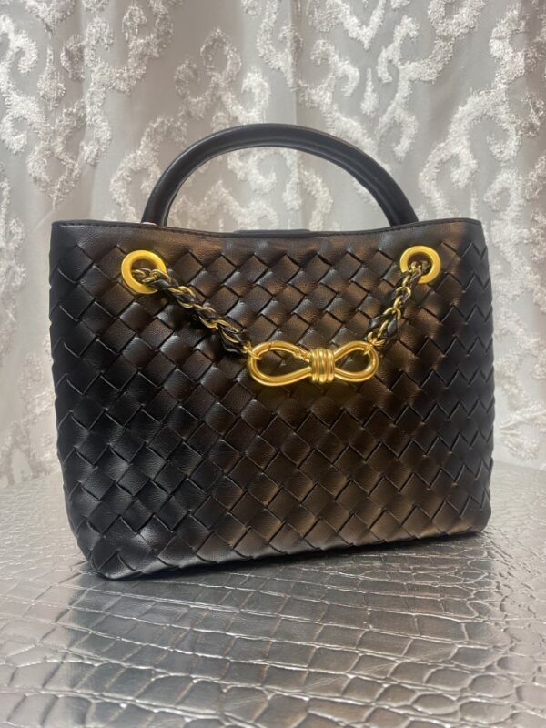 Braid Blackl Purse with Gold Chain Strap