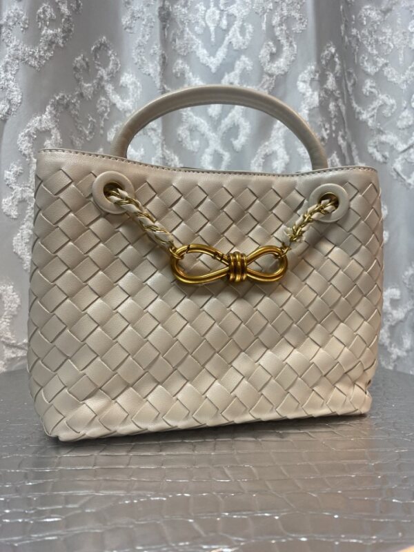 Braid Tan Purse with Gold Chain Strap