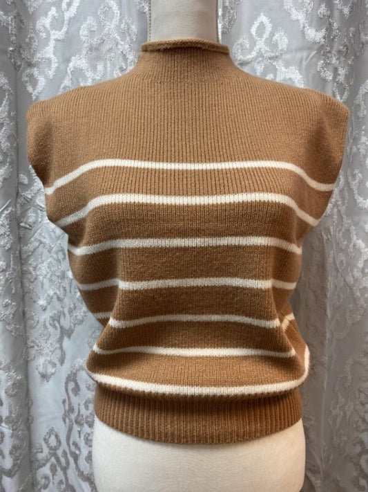 Mock Neck Striped Sweater Top - Cream/Blk