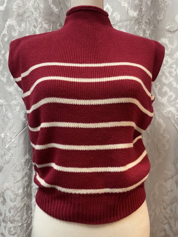 Mock Neck Striped Sweater Top - Red/White