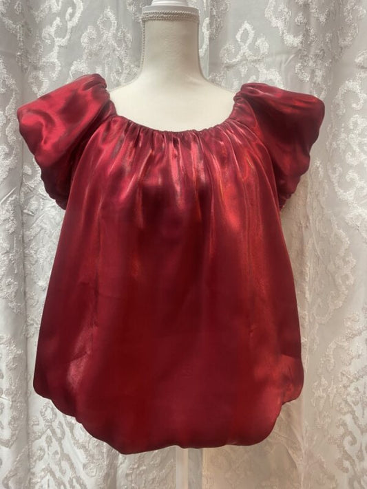 Puff Short Sleeve Organza Top - Red