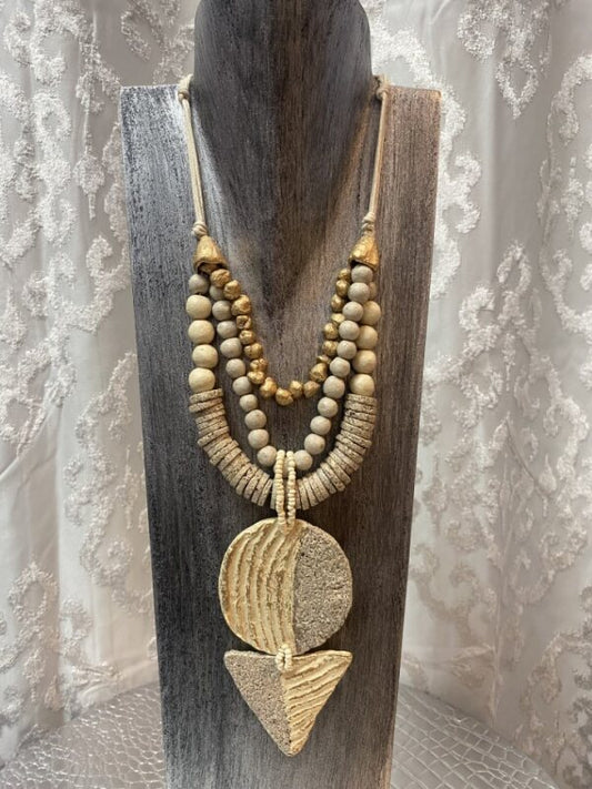 Textured Sand and Gold Colored Necklace