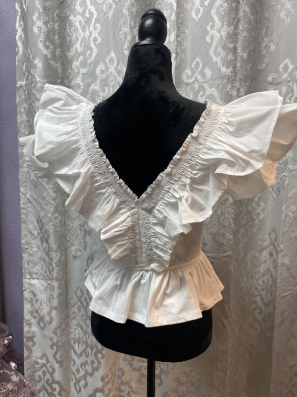 Ruffled Poplin Detailed Top- Offwhite